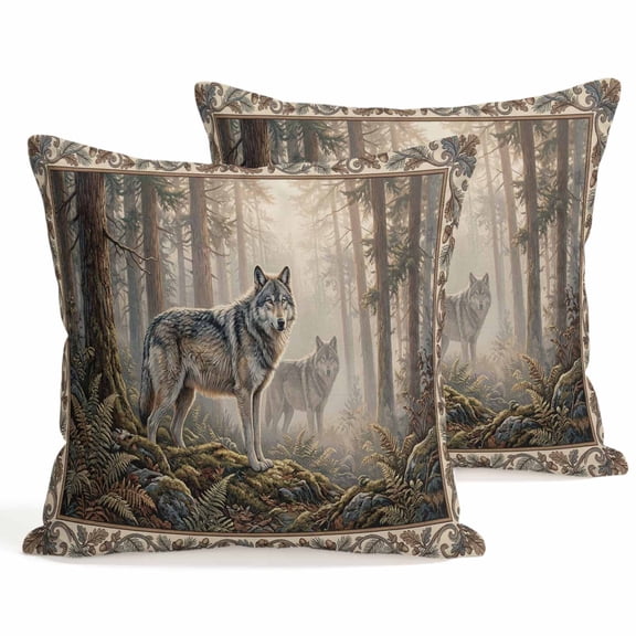 Throw Pillow Covers 18x18 Inch Set of 2 Forest Wolf Decorative Pillows Cushion Case Soft Square Pillowcases Animal Sunlight Tree Leaves Throw Pillows for Couch Sofa Bed Chair Home Decor