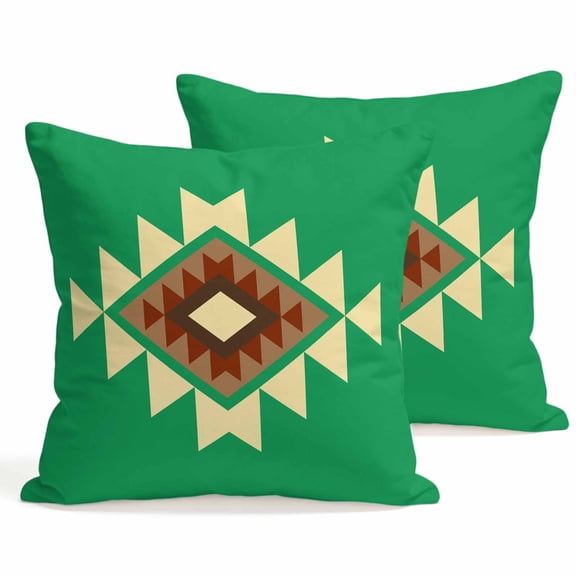 Throw Pillow Covers 18x18 Inch Set of 2 Green Aztec Decorative Pillows Cushion Case Soft Square Pillowcases Boho Western Tribal Pattern Throw Pillows for Couch Sofa Bed Chair Home Decor