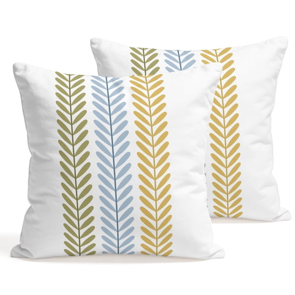 Throw Pillow Covers 18x18 Inch Set of 2 Green Blue Yellow Leaves Vines Decorative Pillows Cushion Case Soft Square Pillowcases Vertical Lines Throw Pillows for Couch Sofa Bed Chair Home Decor