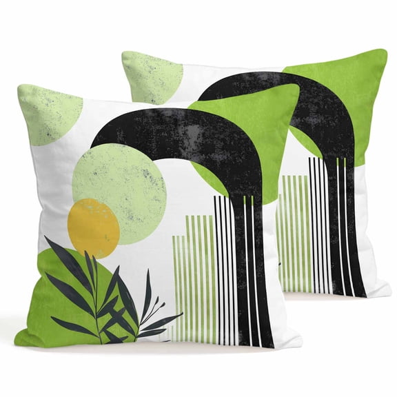 Throw Pillow Covers 18x18 Inch Set of 2 Green Boho Decorative Pillows Cushion Case Soft Square Pillowcases Geometric Line Leaves Throw Pillows for Couch Sofa Bed Chair Home Decor