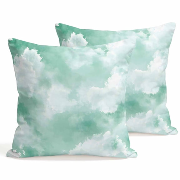 Throw Pillow Covers 18x18 Inch Set of 2 Green Sky Cloud Decorative Pillows Cushion Case Soft Square Pillowcases Gradient Color Throw Pillows for Couch Sofa Bed Chair Home Decor