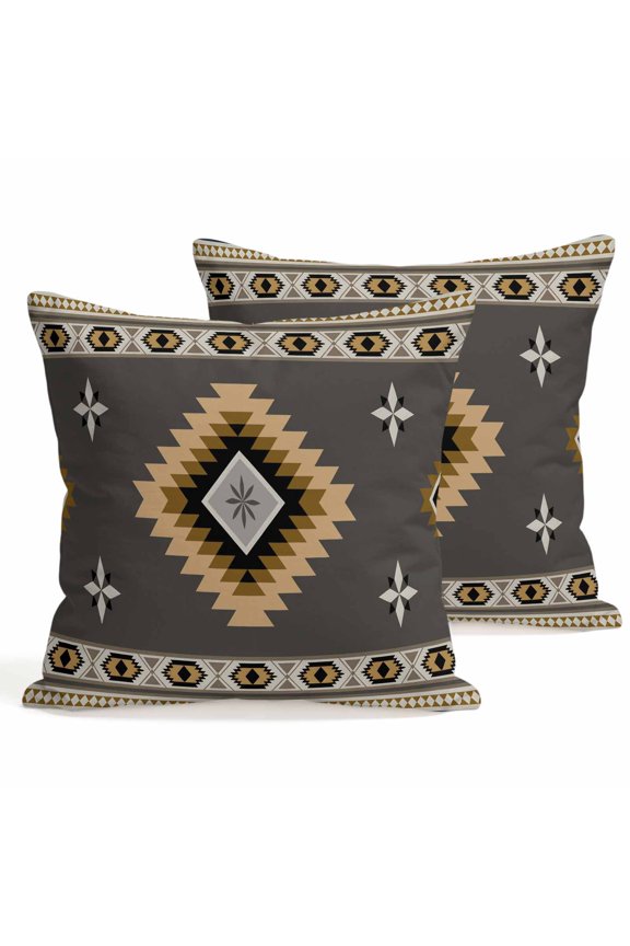Throw Pillow Covers 18x18 Inch Set of 2 Grey Tribal Geometric Decorative Pillows Cushion Case Soft Square Pillowcases Vintage Boho Native Abstract Throw Pillows for Couch Sofa Bed Chair Home Decor
