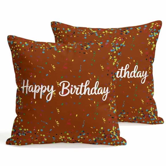 Throw Pillow Covers 18x18 Inch Set of 2 Happy Birthday Decorative Pillows Cushion Case Soft Square Pillowcases Polka Dot Ribbon Celebration Brown Throw Pillows for Couch Sofa Bed Chair Home Decor