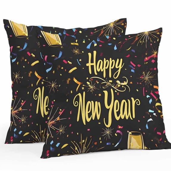 Throw Pillow Covers 18x18 Inch Set of 2, Happy New Year Waterproof Outdoor Pillow Covers, Colorful Modern Abstract Art Decorative Cushion Pillowcases for Couch, Sofa, Bed, Garden, Patio