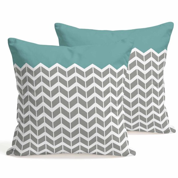 Throw Pillow Covers 18x18 Inch Set of 2 Herringbone Pattern Decorative Pillows Cushion Case Soft Square Pillowcases Vintage Turquoise Grey Throw Pillows for Couch Sofa Bed Chair Home Decor