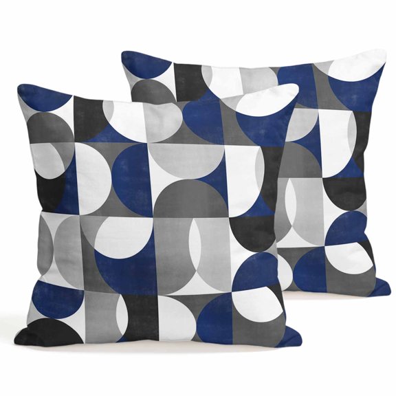 Throw Pillow Covers 18x18 Inch Set of 2 Modern Blue Gray Geometric Decorative Pillows Cushion Case Soft Square Pillowcases Abstract Mid Century Throw Pillows for Couch Sofa Bed Chair Home Decor