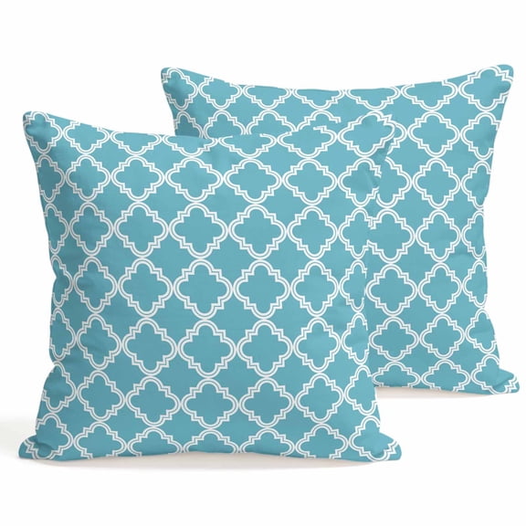 Throw Pillow Covers 18x18 Inch Set of 2 Moroccan Pattern Decorative Pillows Cushion Case Soft Square Pillowcases Blue Geometric Trellis Throw Pillows for Couch Sofa Bed Chair Home Decor