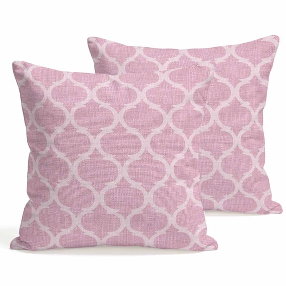 Throw Pillow Covers 18x18 Inch Set of 2 Moroccan Texture Decorative Pillows Cushion Case Soft Square Pillowcases Vintage Pink Linen Throw Pillows for Couch Sofa Bed Chair Home Decor