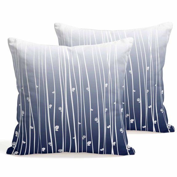 Throw Pillow Covers 18x18 Inch Set of 2 Navy Blue Lines Decorative Pillows Cushion Case Soft Square Pillowcases Abstract Flower Leaves Throw Pillows for Couch Sofa Bed Chair Home Decor