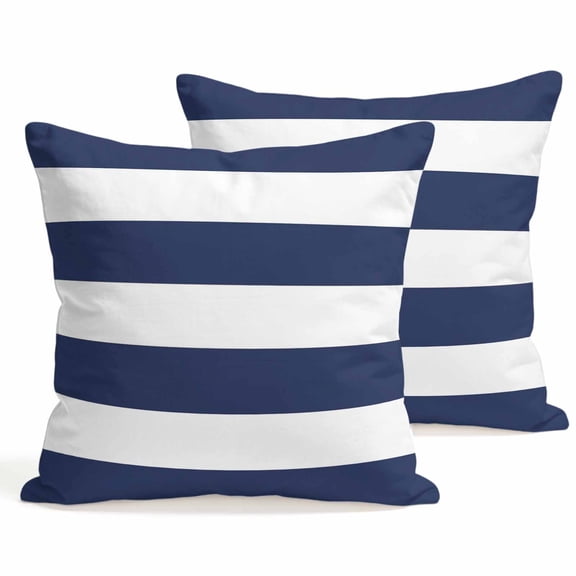 Throw Pillow Covers 18x18 Inch Set of 2 Navy Blue Stripe Decorative Pillows Cushion Case Soft Square Pillowcases Simple Style Striped Throw Pillows for Couch Sofa Bed Chair Home Decor