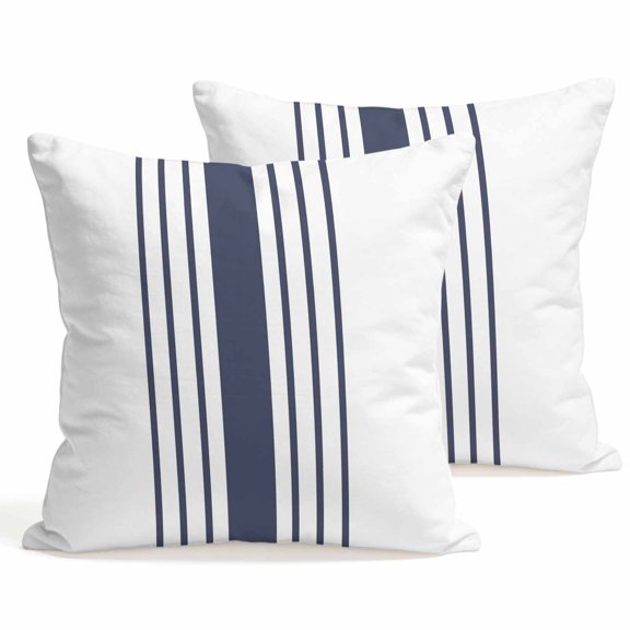 Throw Pillow Covers 18x18 Inch Set of 2 Navy Blue Stripes Decorative Pillows Cushion Case Soft Square Pillowcases Vertical Striped Lines Throw Pillows for Couch Sofa Bed Chair Home Decor