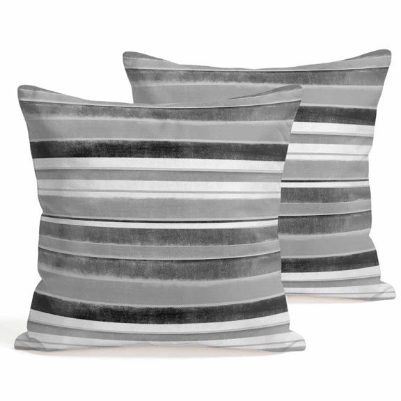 Throw Pillow Covers 18x18 Inch Set of 2 Ombre Grey Stripe Decorative Pillows Cushion Case Soft Square Pillowcases Geometric Design Throw Pillows for Couch Sofa Bed Chair Home Decor