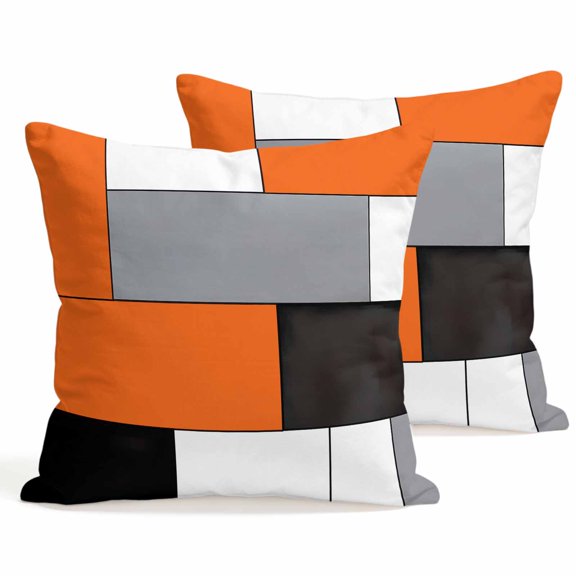Throw Pillow Covers 18x18 Inch Set of 2 Orange Blocks Decorative Pillows Cushion Case Soft Square Pillowcases Geometric Abstract Art Throw Pillows for Couch Sofa Bed Chair Home Decor