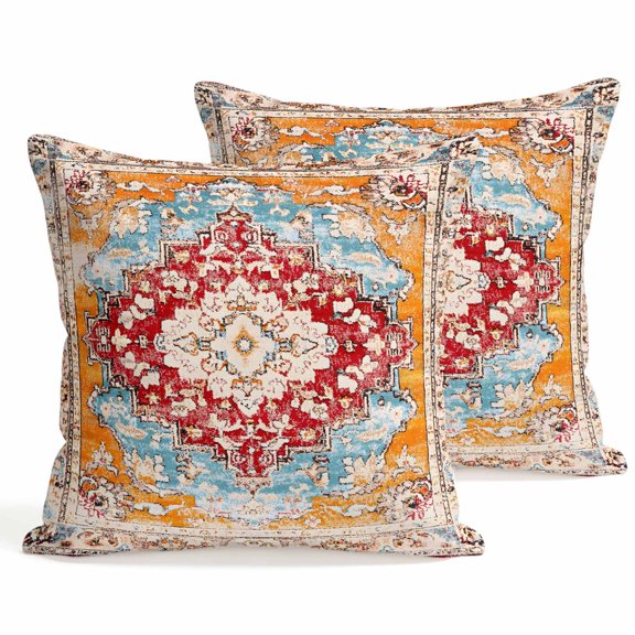 Throw Pillow Covers 18x18 Inch Set of 2 Orange Boho Decorative Pillows Cushion Case Soft Square Pillowcases Bohemian Tribal Texture Throw Pillows for Couch Sofa Bed Chair Home Decor