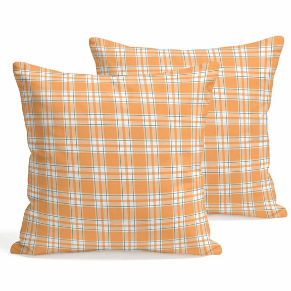 Throw Pillow Covers 18x18 Inch Set of 2 Orange Buffalo Plaid Decorative Pillows Cushion Case Soft Square Pillowcases Classic Checked Throw Pillows for Couch Sofa Bed Chair Home Decor