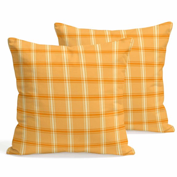Throw Pillow Covers 18x18 Inch Set of 2 Orange Check Plaid Decorative Pillows Cushion Case Soft Square Pillowcases Classic Check Block Throw Pillows for Couch Sofa Bed Chair Home Decor
