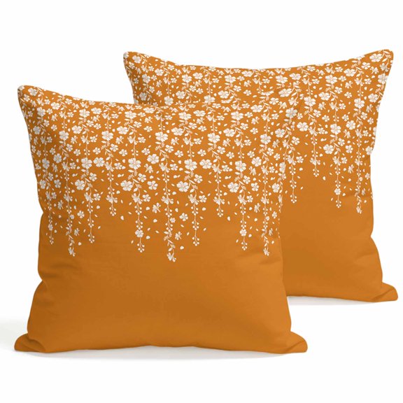 Throw Pillow Covers 18x18 Inch Set of 2 Orange Floral Decorative Pillows Cushion Case Soft Square Pillowcases Ombre Branch Spring Flowers Throw Pillows for Couch Sofa Bed Chair Home Decor
