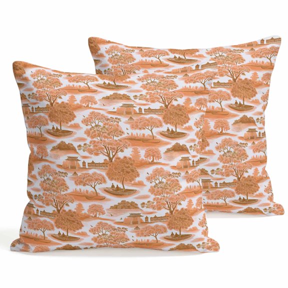 Throw Pillow Covers 18x18 Inch Set of 2 Orange Forest Decorative Pillows Cushion Case Soft Square Pillowcases Garden Landscape Plant Throw Pillows for Couch Sofa Bed Chair Home Decor