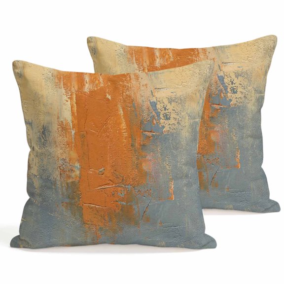 Throw Pillow Covers 18x18 Inch Set of 2 Orange Grey Graffiti Decorative Pillows Cushion Case Soft Square Pillowcases Abstract Art Oil Painting Throw Pillows for Couch Sofa Bed Chair Home Decor