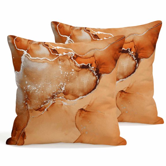Throw Pillow Covers 18x18 Inch Set of 2 Orange Marble Decorative Pillows Cushion Case Soft Square Pillowcases Abstract Waves Cloud Throw Pillows for Couch Sofa Bed Chair Home Decor