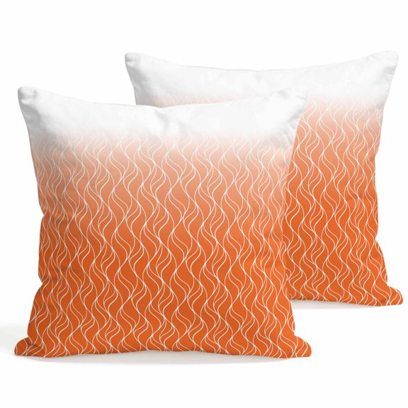 Throw Pillow Covers 18x18 Inch Set of 2 Orange Ombre Stripes Decorative Pillows Cushion Case Soft Square Pillowcases Wave Lines Striped Throw Pillows for Couch Sofa Bed Chair Home Decor