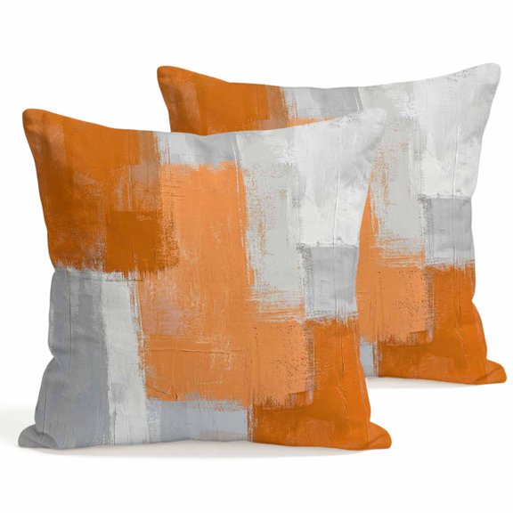 Throw Pillow Covers 18x18 Inch Set of 2 Orange Painting Decorative Pillows Cushion Case Soft Square Pillowcases Grey Abstract Graffiti Art Throw Pillows for Couch Sofa Bed Chair Home Decor