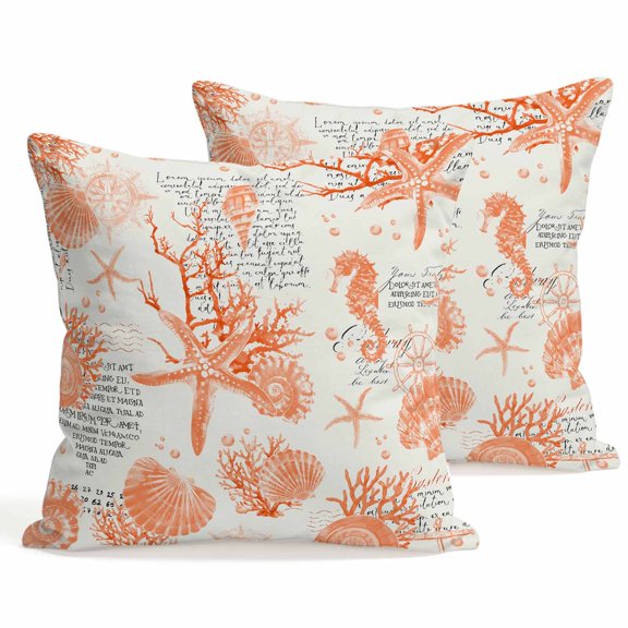 Throw Pillow Covers 18x18 Inch Set of 2 Orange Starfish Conch Decorative Pillows Cushion Case Soft Square Pillowcases Shell Seahorse Throw Pillows for Couch Sofa Bed Chair Home Decor