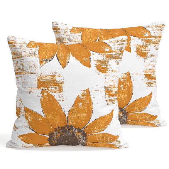 Throw Pillow Covers 18x18 Inch Set of 2 Orange Sunflower Decorative Pillows Cushion Case Soft Square Pillowcases Flower Field Throw Pillows for Couch Sofa Bed Chair Home Decor