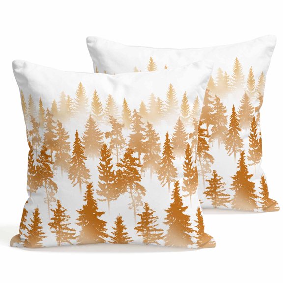 Throw Pillow Covers 18x18 Inch Set of 2 Pine Tree Decorative Pillows Cushion Case Soft Square Pillowcases Nature Foggy Forest Orange Ombre Throw Pillows for Couch Sofa Bed Chair Home Decor