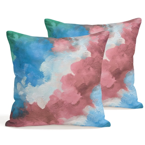 Throw Pillow Covers 18x18 Inch Set of 2 Pink Blue Dynamic Clouds Decorative Pillows Cushion Case Soft Square Pillowcases Color Swirls Throw Pillows for Couch Sofa Bed Chair Home Decor