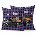 thumbnail image 1 of Throw Pillow Covers 18x18 Inch Set of 2 Pumpkin Skull Halloween Decorative Pillow Covers Truck Black Purple Plaid Cushion Cover Pillowcase for Sofa Couch Bed Home Decor, 1 of 9