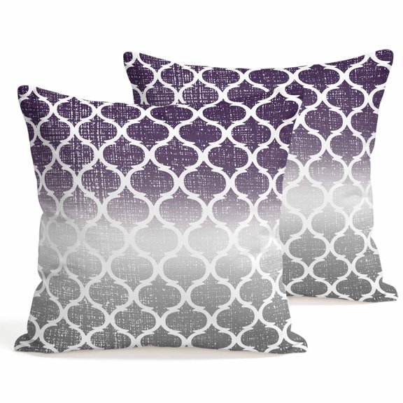 Throw Pillow Covers 18x18 Inch Set of 2 Purple and Gray Ombre Gradient Decorative Pillows Cushion Case Soft Square Pillowcases Morocco Pattern Throw Pillows for Couch Sofa Bed Chair Home Decor