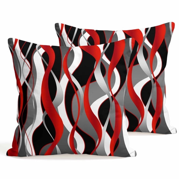 Throw Pillow Covers 18x18 Inch Set of 2 Red Black Lines Decorative Pillows Cushion Case Soft Square Pillowcases Modern Abstract Stripes Throw Pillows for Couch Sofa Bed Chair Home Decor