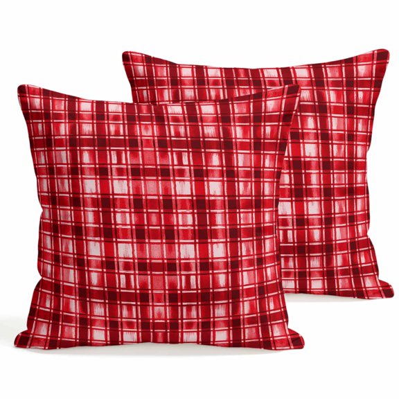 Throw Pillow Covers 18x18 Inch Set of 2 Red Buffalo Plaid Decorative Pillows Cushion Case Soft Square Pillowcases Watercolor Check Stripes Throw Pillows for Couch Sofa Bed Chair Home Decor