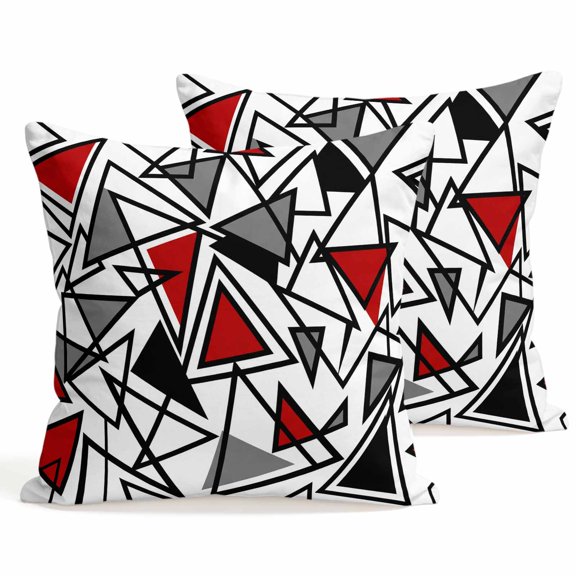 Throw Pillow Covers 18x18 Inch Set of 2 Red Grey Geometric Decorative Pillows Cushion Case Soft Square Pillowcases Triangle Modern Art Throw Pillows for Couch Sofa Bed Chair Home Decor