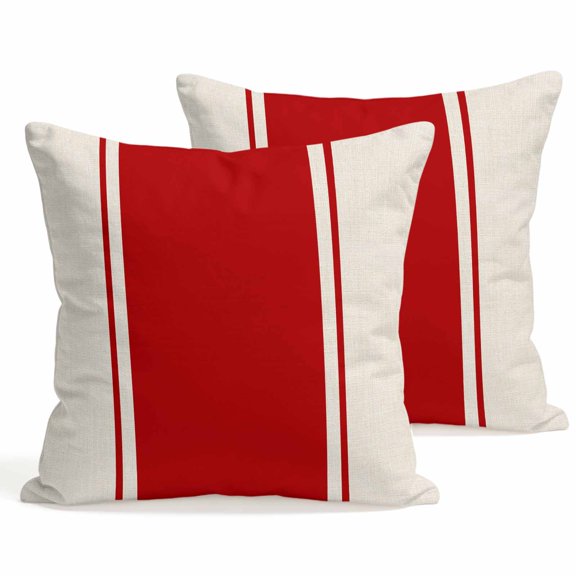 Throw Pillow Covers 18x18 Inch Set of 2 Red Stripe Lines Decorative Pillows Cushion Case Soft Square Pillowcases Linen Striped Throw Pillows for Couch Sofa Bed Chair Home Decor