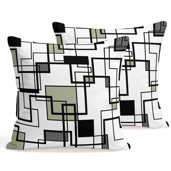 Throw Pillow Covers 18x18 Inch Set of 2 Sage Green Black Lines Decorative Pillows Cushion Case Soft Square Pillowcases Abstract Geometric Throw Pillows for Couch Sofa Bed Chair Home Decor