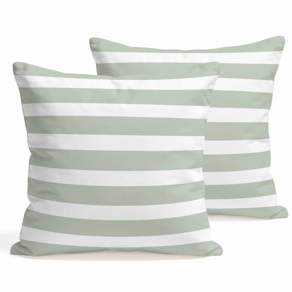 Throw Pillow Covers 18x18 Inch Set of 2 Sage Green Stripes Decorative Pillows Cushion Case Soft Square Pillowcases Simple Style Striped Throw Pillows for Couch Sofa Bed Chair Home Decor