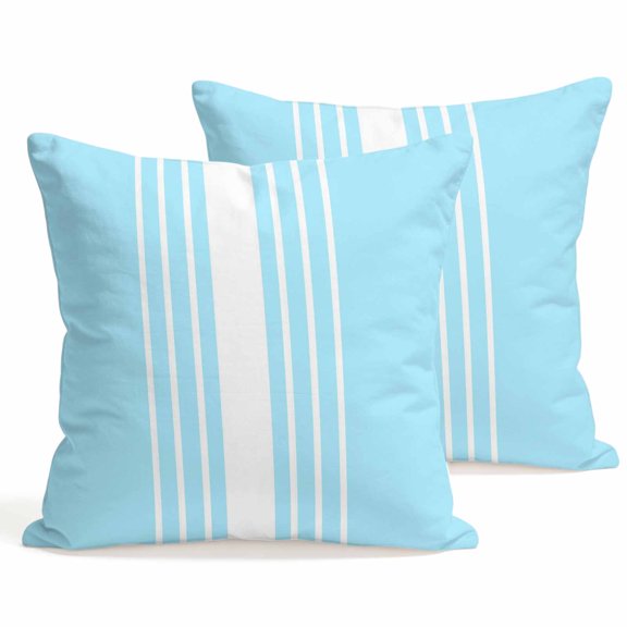 Throw Pillow Covers 18x18 Inch Set of 2 Sky Blue Vertical Stripes Decorative Pillows Cushion Case Soft Square Pillowcases Classic Striped Throw Pillows for Couch Sofa Bed Chair Home Decor