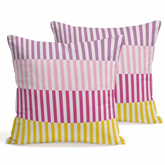 Throw Pillow Covers 18x18 Inch Set of 2 Stripes Lines Decorative Pillows Cushion Case Soft Square Pillowcases Pink Purple Yellow Striped Throw Pillows for Couch Sofa Bed Chair Home Decor