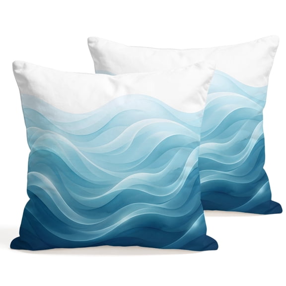 Throw Pillow Covers 18x18 Inch Set of 2 Teal Blue Fluid Waves Decorative Pillows Cushion Case Soft Square Pillowcases Gradient Layers Mountain Throw Pillows for Couch Sofa Bed Chair Home Decor