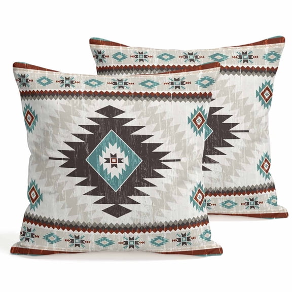 Throw Pillow Covers 18x18 Inch Set of 2 Teal Brown Bohemian Decorative Pillows Cushion Case Soft Square Pillowcases Aztec Boho Tribal Throw Pillows for Couch Sofa Bed Chair Home Decor