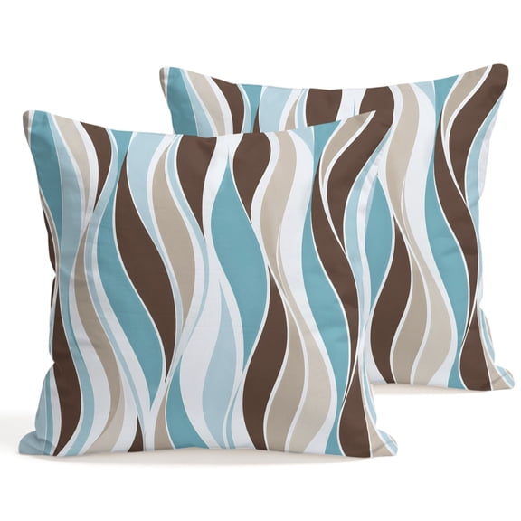 Throw Pillow Covers 18x18 Inch Set of 2 Teal Brown Waves Stripes Decorative Pillows Cushion Case Soft Square Pillowcases Modern S-Curves Striped Throw Pillows for Couch Sofa Bed Chair Home Decor