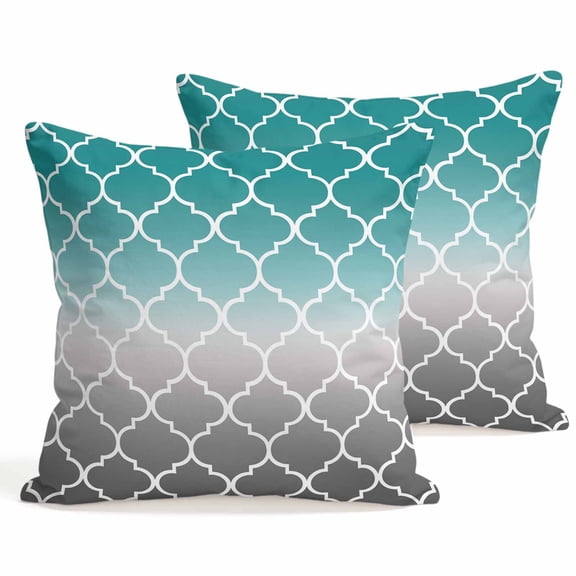 Throw Pillow Covers 18x18 Inch Set of 2 Teal Green and Gray Ombre Gradient Decorative Pillows Cushion Case Soft Square Pillowcases Morocco Pattern Throw Pillows for Couch Sofa Bed Chair Home Decor