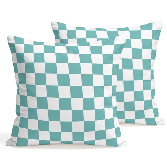 Throw Pillow Covers 18x18 Inch Set of 2 Turquoise Checkerboard Decorative Pillows Cushion Case Soft Square Pillowcases Classic Squares Plaid Throw Pillows for Couch Sofa Bed Chair Home Decor