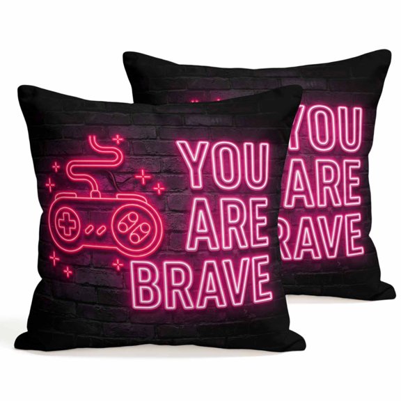 Throw Pillow Covers 18x18 Inch Set of 2 Video Game Decorative Pillows Cushion Case Soft Square Pillowcases Pink Shiny Gaming Playing Gamer Throw Pillows for Couch Sofa Bed Chair Home Decor