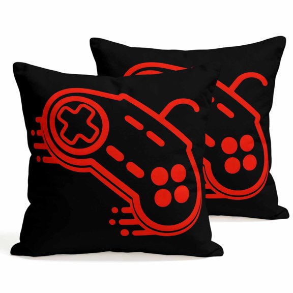 Throw Pillow Covers 18x18 Inch Set of 2 Video Games Controller Decorative Pillows Cushion Case Soft Square Pillowcases Black Red Gaming Console Throw Pillows for Couch Sofa Bed Chair Home Decor