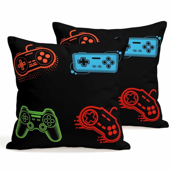 Throw Pillow Covers 18x18 Inch Set of 2 Video Games Decorative Pillows Cushion Case Soft Square Pillowcases Retro Gaming Playing Gamer Throw Pillows for Couch Sofa Bed Chair Home Decor
