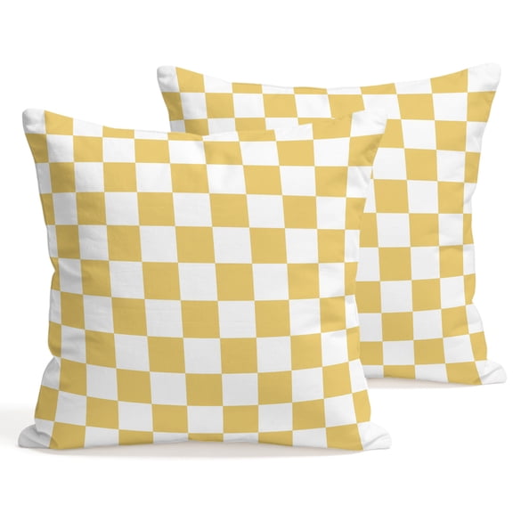 Throw Pillow Covers 18x18 Inch Set of 2 Yellow Checkerboard Decorative Pillows Cushion Case Soft Square Pillowcases Classic Squares Plaid Throw Pillows for Couch Sofa Bed Chair Home Decor