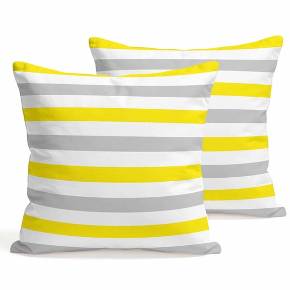 Throw Pillow Covers 18x18 Inch Set of 2 Yellow Grey Stripes Decorative Pillows Cushion Case Soft Square Pillowcases White Classic Striped Throw Pillows for Couch Sofa Bed Chair Home Decor